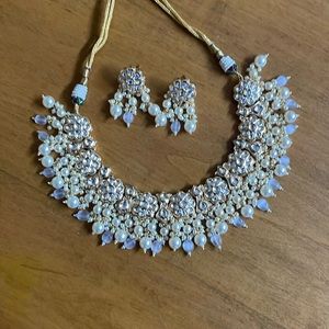 White Pearl Kundan Necklace Set/Kundan Choker/ Bollywood Jewelry/ Indian jewelry